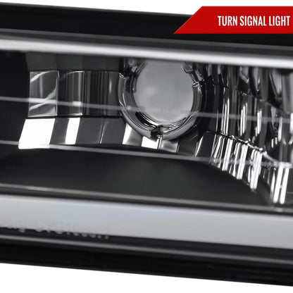 1994-1998 Chevrolet Silverado/Tahoe/Suburban/C10 Factory Style Headlights w/LED Strip and Bumper & Corner Lights (Matte Black Housing/Clear Lens)
