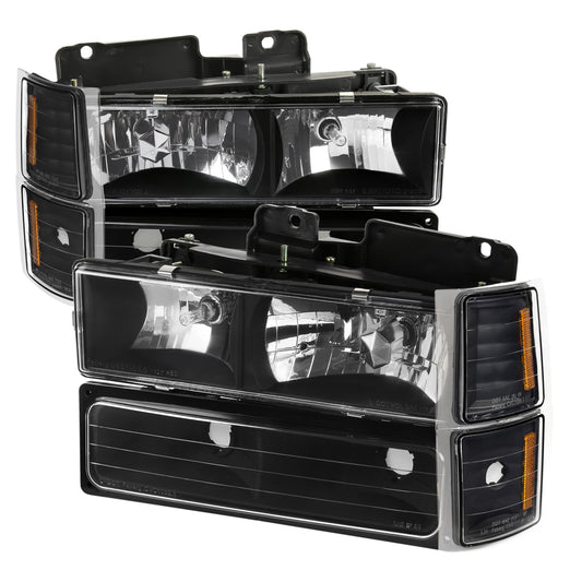 1994-1998 Chevrolet Silverado/Tahoe/Suburban/C10 Factory Style Headlights w/ Bumper & Corner Lights (Matte Black Housing/Clear Lens)