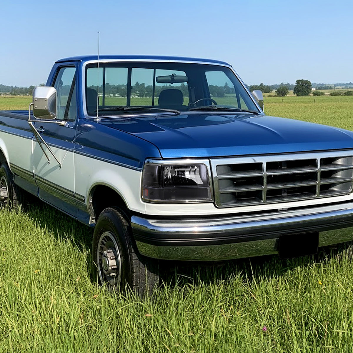 1992-1996 Ford F-150/F-250/F-350/Bronco Factory Style Headlights w/ Bumper & Corner Lights (Matte Black Housing/Clear Lens)