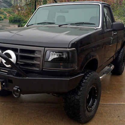 1992-1996 Ford F-150/F-250/F-350/Bronco Factory Style Headlights w/ Bumper & Corner Lights (Matte Black Housing/Clear Lens)