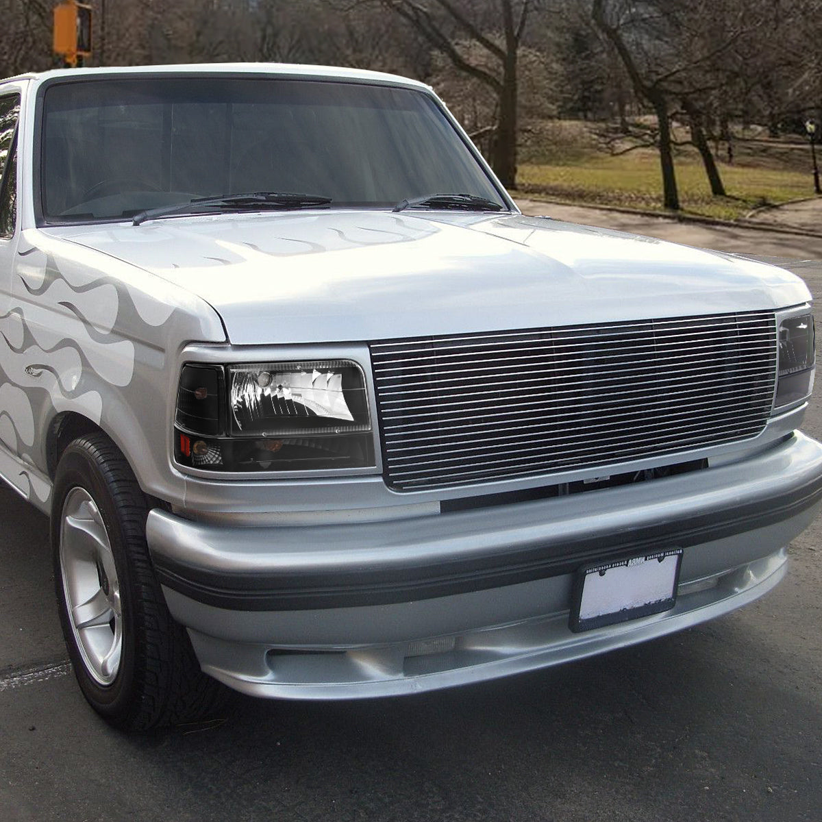 1992-1996 Ford F-150/F-250/F-350/Bronco Factory Style Headlights w/ Bumper & Corner Lights (Matte Black Housing/Clear Lens)