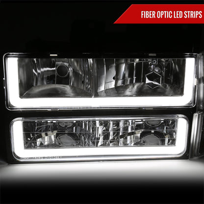 1994-1998 GMC C10/Sierra/Suburban/Yukon Factory Style Headlights w/LED Strip and Bumper & Corner Lights (Chrome Housing/ Clear Lens)
