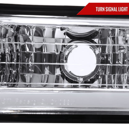 1994-1998 GMC C10/Sierra/Suburban/Yukon Factory Style Headlights w/LED Strip and Bumper & Corner Lights (Chrome Housing/ Clear Lens)