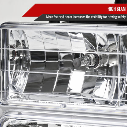 1994-1998 GMC C10/Sierra/Suburban/Yukon Factory Style Headlights w/ Bumper & Corner Lights (Chrome Housing/Clear Lens)