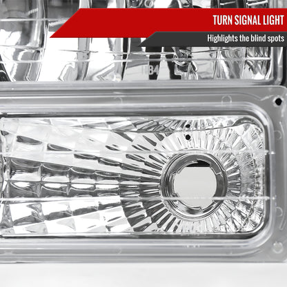 1994-1998 GMC C10/Sierra/Suburban/Yukon Factory Style Headlights w/ Bumper & Corner Lights (Chrome Housing/Clear Lens)