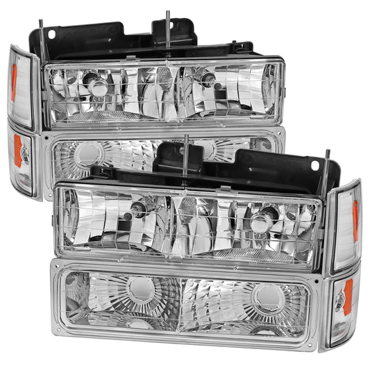 1994-1998 GMC C10/Sierra/Suburban/Yukon Factory Style Headlights w/ Bumper & Corner Lights (Chrome Housing/Clear Lens)