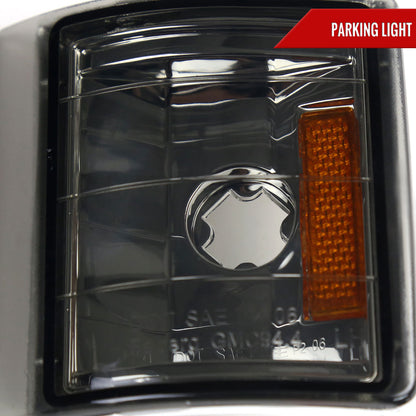 1994-1998 GMC C10/Sierra/Suburban/Yukon Factory Style Headlights w/LED Strip and Bumper & Corner Lights (Chrome Housing/Smoked Lens)