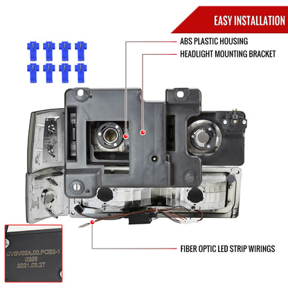1994-1998 GMC C10/Sierra/Suburban/Yukon Factory Style Headlights w/LED Strip and Bumper & Corner Lights (Chrome Housing/Smoked Lens)