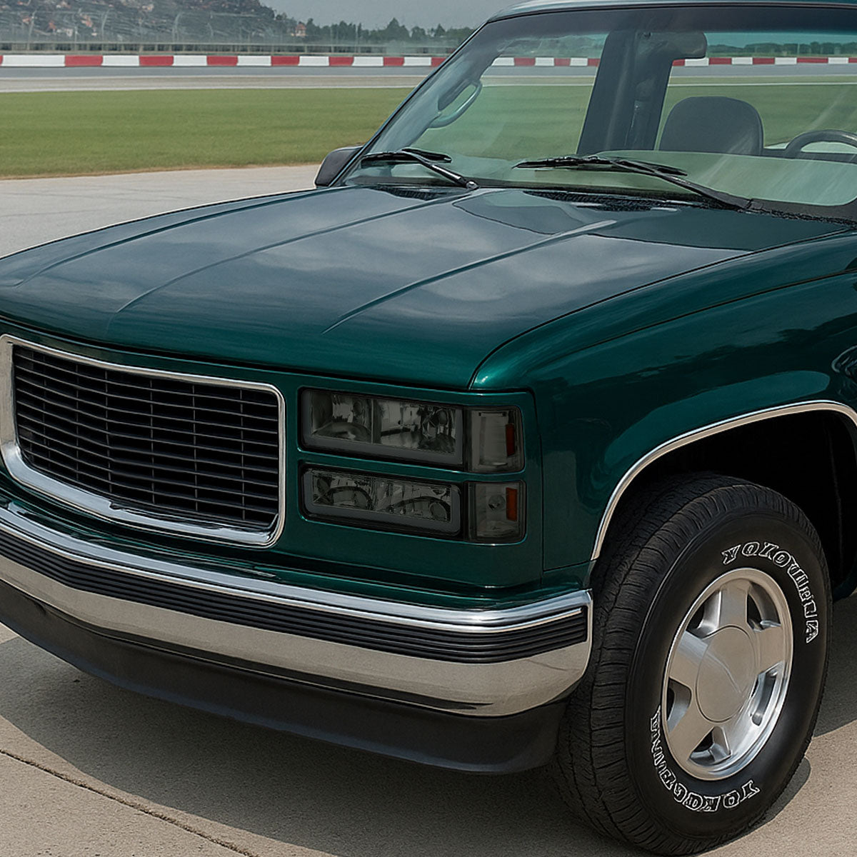 1994-1998 GMC C10/Sierra/Suburban/Yukon Factory Style Headlights w/LED Strip and Bumper & Corner Lights (Chrome Housing/Smoked Lens)