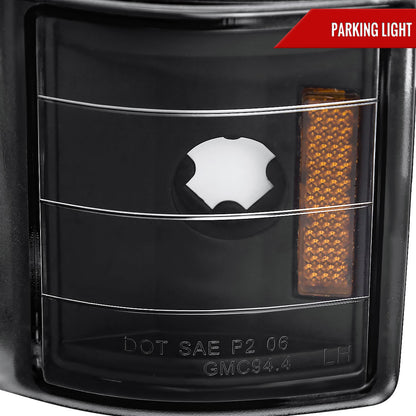 1994-1998 GMC C10/Sierra/Suburban/Yukon Factory Style Headlights w/LED Strip and Bumper & Corner Lights (Matte Black Housing/ Clear Lens)