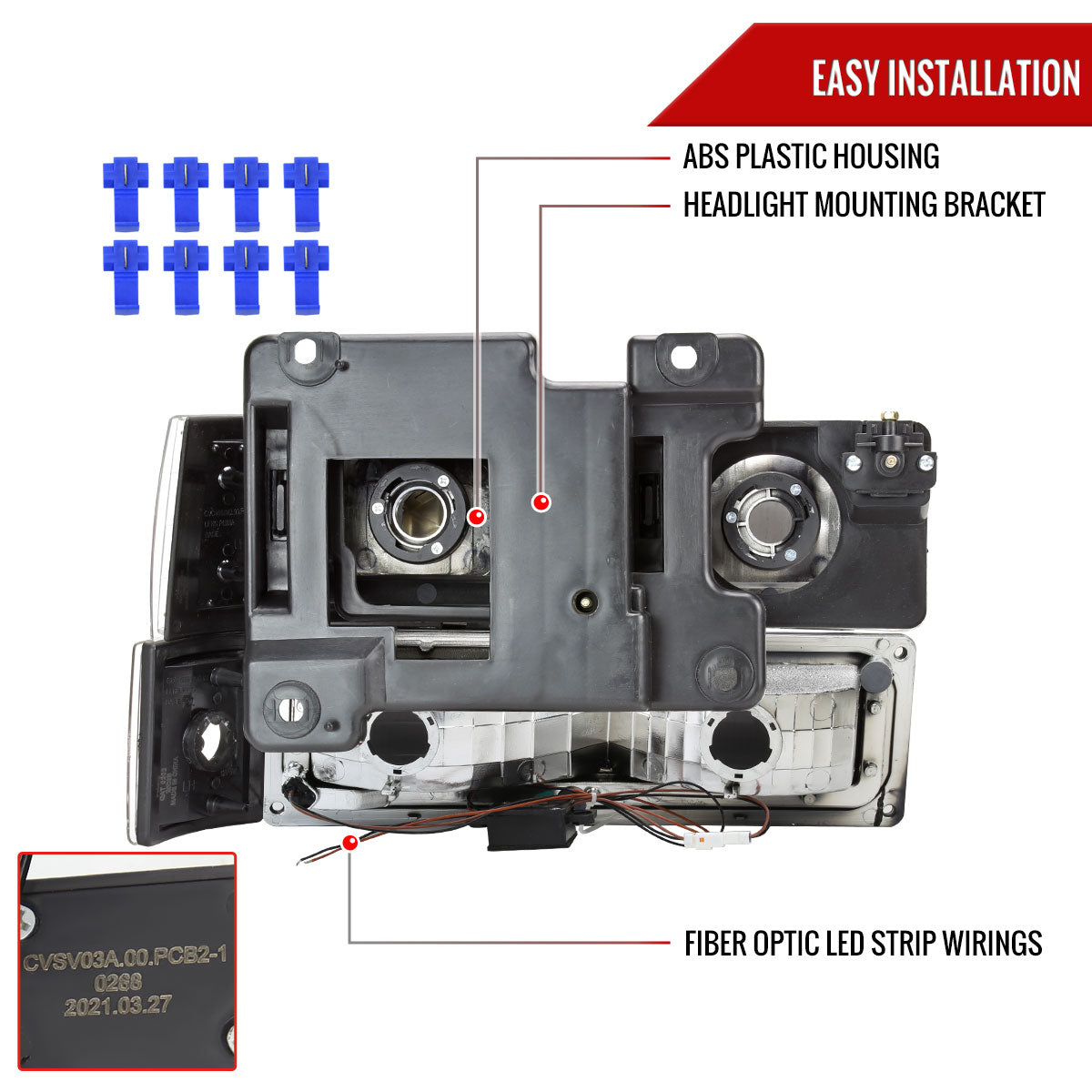 1994-1998 GMC C10/Sierra/Suburban/Yukon Factory Style Headlights w/LED Strip and Bumper & Corner Lights (Matte Black Housing/ Clear Lens)