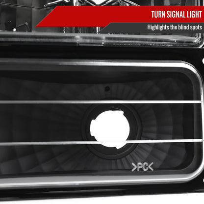 1994-1998 GMC C10/Sierra/Suburban/Yukon Factory Style Headlights w/ Bumper & Corner Lights (Matte Black Housing/Clear Lens)