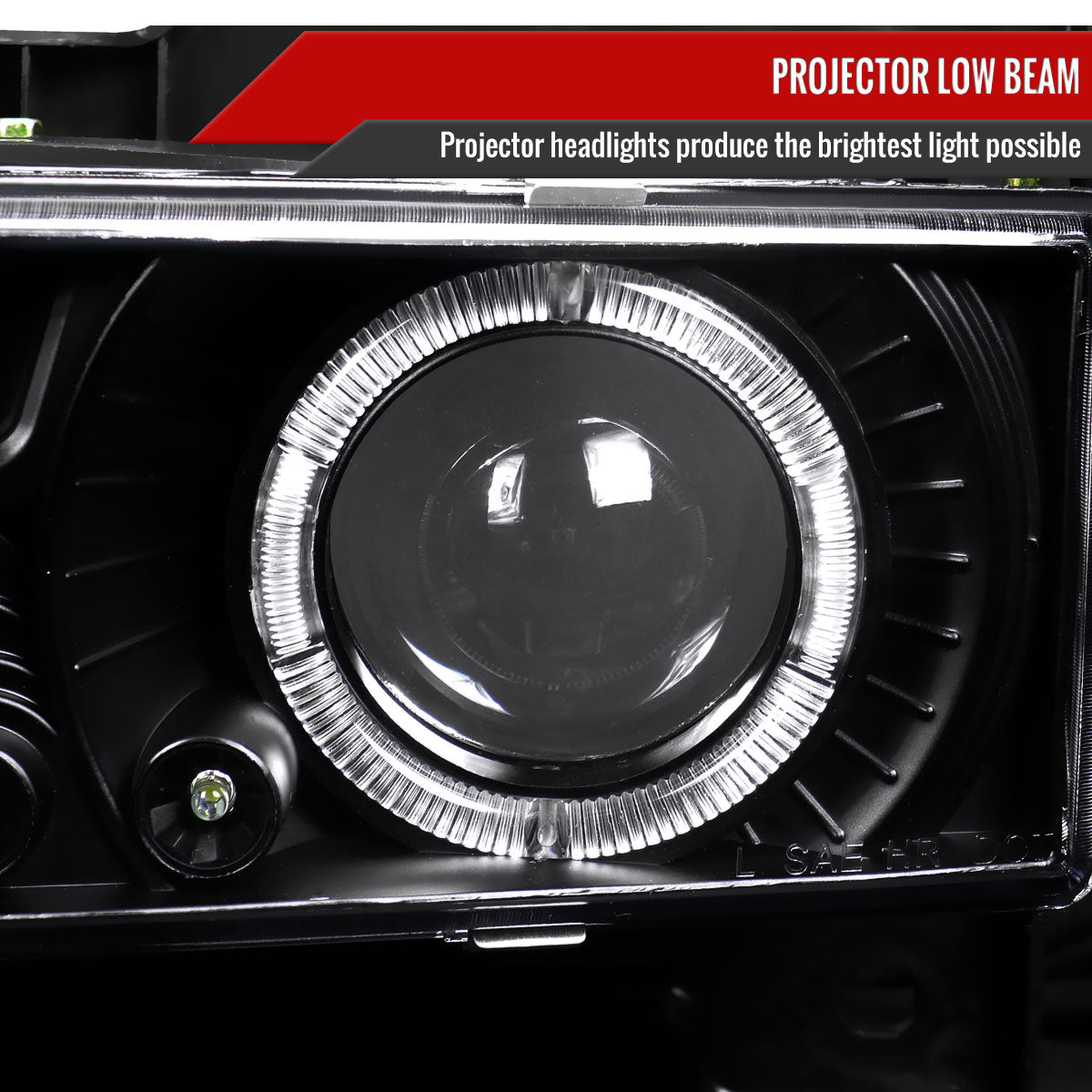 1994-1999 GMC C/K C10 Sierra Dual Halo Projector Headlights With Bumper and Corner Signal Lights (Matte Black Housing/Clear Lens)