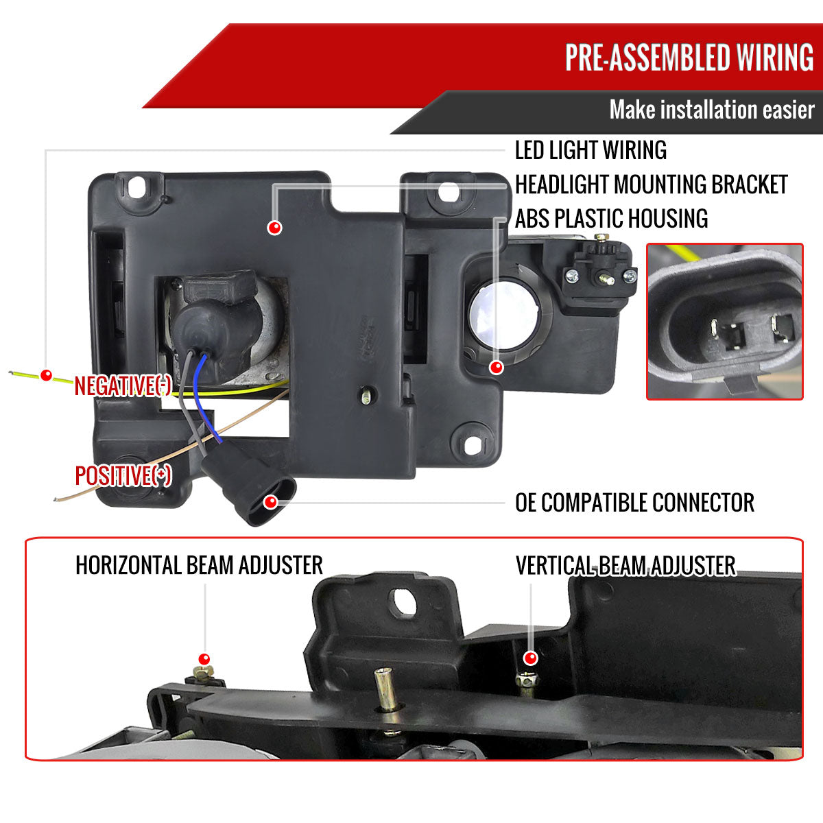 1994-1999 GMC C/K C10 Sierra Dual Halo Projector Headlights With Bumper and Corner Signal Lights (Matte Black Housing/Clear Lens)