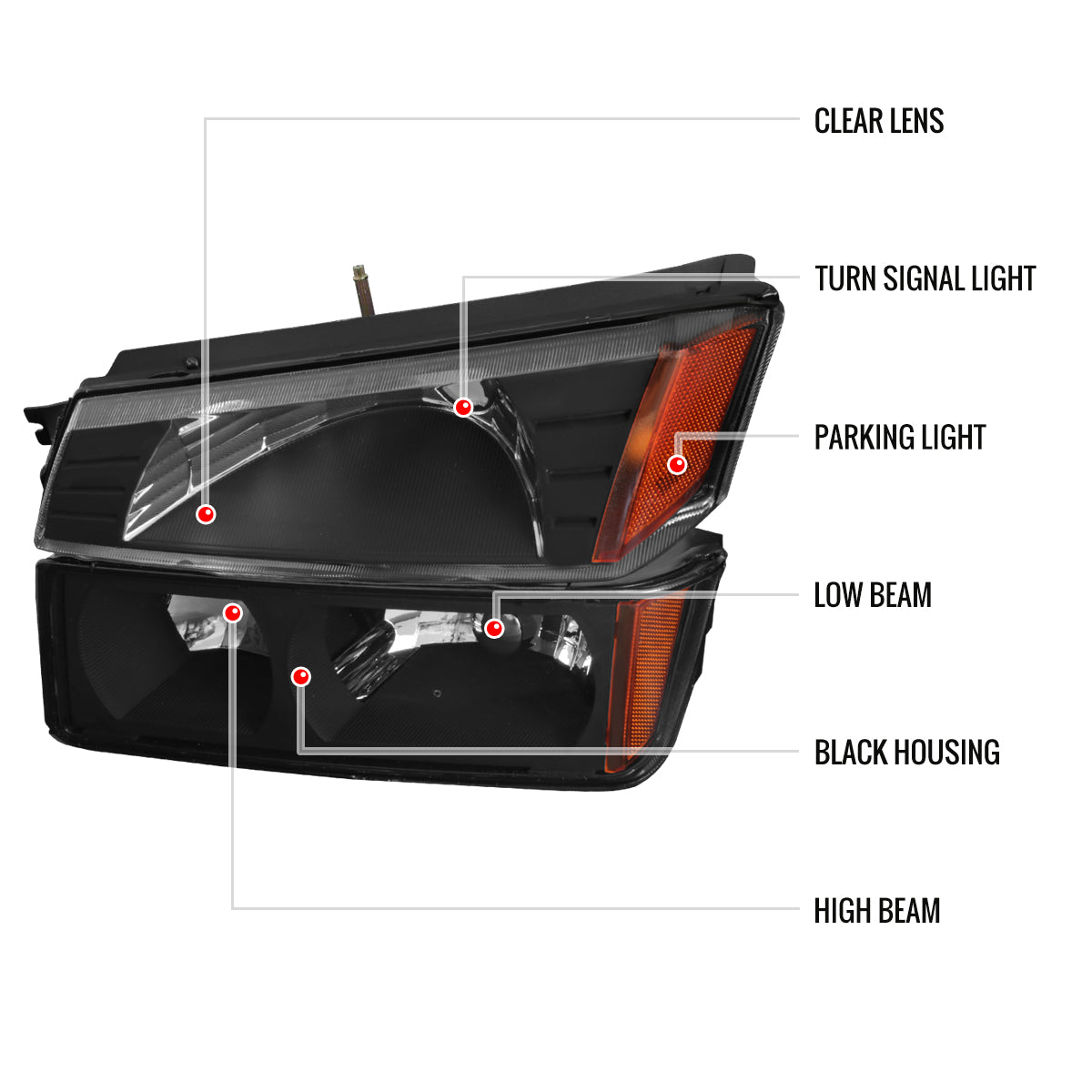 2002-2006 Chevrolet Avalanche 1500/2500 Factory Style Headlights w/ Bumper Signal Lights (Matte Black Housing/Clear Lens)