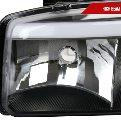 1999-2006 GMC Sierra Denali/2007 Sierra Classic Denali/2000-2006 Yukon/XL Denali Factory Style Headlights with LED Sequential Turn Signal Bumper Lights (Matte Black Housing/Clear Lens)