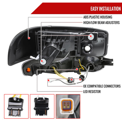 1999-2006 GMC Sierra Denali/2007 Sierra Classic Denali/2000-2006 Yukon/XL Denali Factory Style Headlights with LED Sequential Turn Signal Bumper Lights (Matte Black Housing/Smoked Lens)