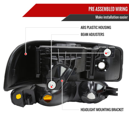 1999-2006 GMC Sierra 1500/2500/3500 Denali/2000-2006 Yukon/Yukon XL Denali Factory Style Headlights and Bumper Lights (Matte Black Housing/Smoked Lens)