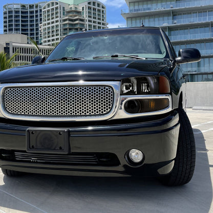 1999-2006 GMC Sierra 1500/2500/3500 Denali/2000-2006 Yukon/Yukon XL Denali Factory Style Headlights and Bumper Lights (Matte Black Housing/Smoked Lens)
