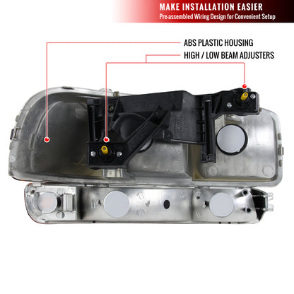 1999-2006 GMC Sierra/Yukon/Yukon XL Factory Style Crystal Headlights w/ Bumper Lights (Chrome Housing/Clear Lens)