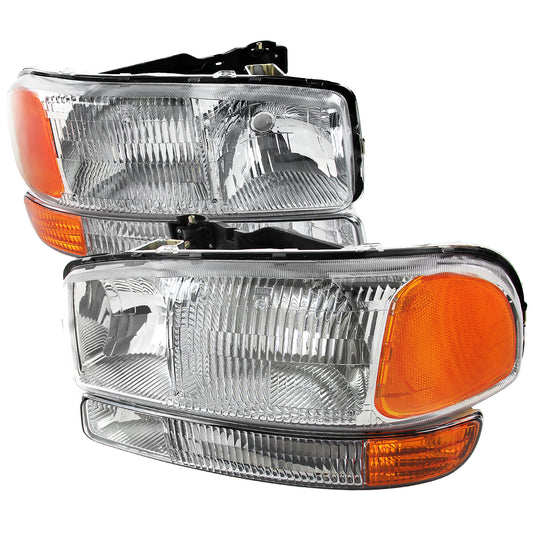 1999-2006 GMC Sierra/Yukon/Yukon XL Factory Style Crystal Headlights w/ Bumper Lights (Chrome Housing/Clear Lens)