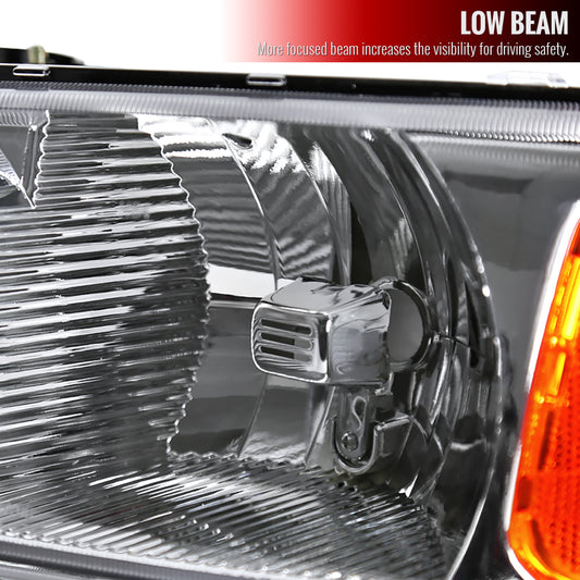 1999-2007 GMC Sierra/ 2000-2006 Yukon/Yukon XL Factory Style Crystal Headlights w/ Amber Reflector & Bumper Lights (Chrome Housing/Clear Lens)