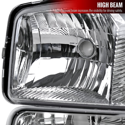 1999-2007 GMC Sierra/ 2000-2006 Yukon/Yukon XL Factory Style Crystal Headlights w/ Amber Reflector & Bumper Lights (Chrome Housing/Clear Lens)