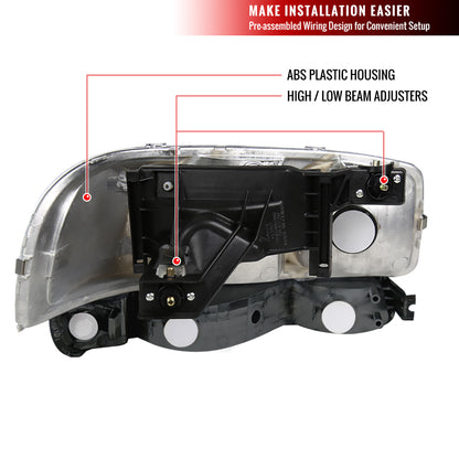 1999-2007 GMC Sierra/ 2000-2006 Yukon/Yukon XL Factory Style Crystal Headlights w/ Amber Reflector & Bumper Lights (Chrome Housing/Clear Lens)