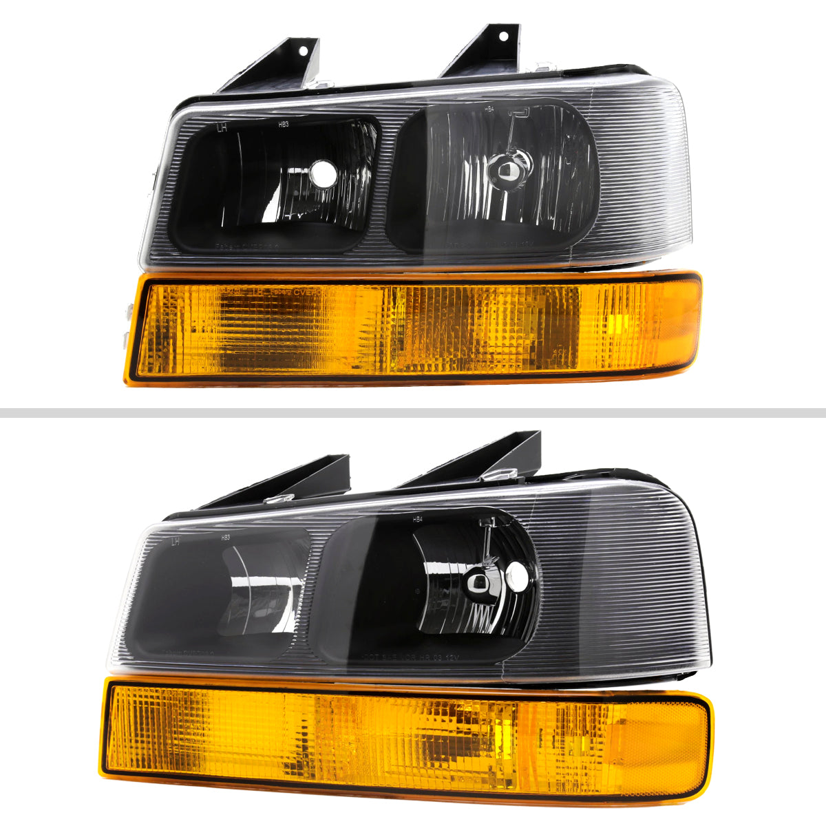 2003-2023 Chevrolet Express/GMC Savana Factory Style Headlights w/ Amber Lens Bumper Lamp (Black Housing/Clear Lens)