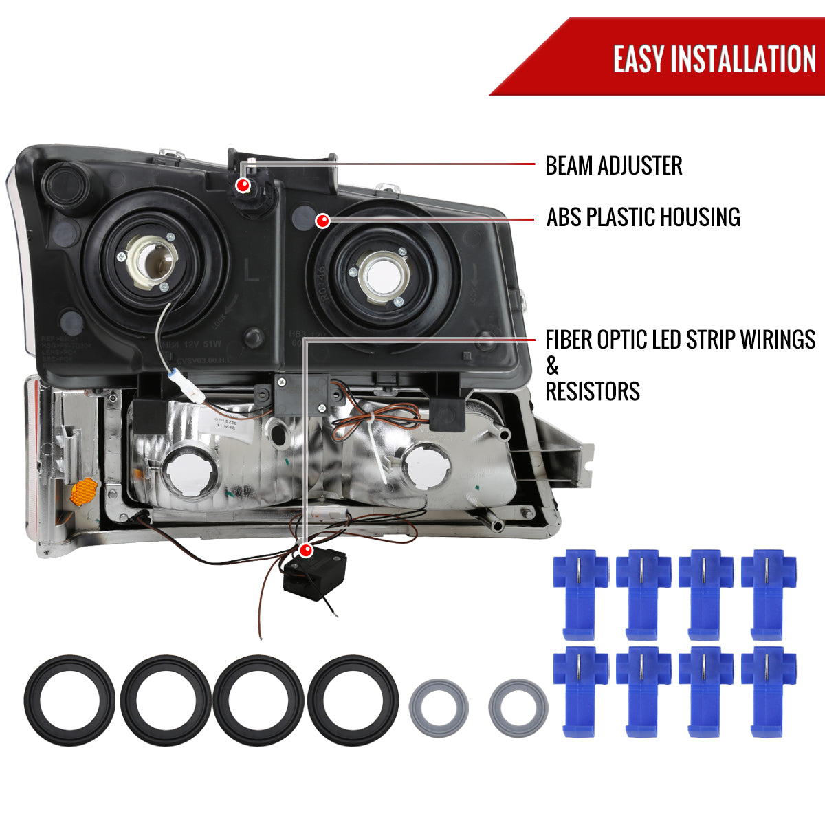 2003-2007 Chevrolet Silverado /2002-2006 Chevrolet Avalanche LED Bar Factory Style Headlights (Chrome Housing/Clear lens)