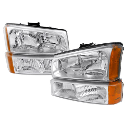 2002-2006 Chevrolet Avalanche/ 2003-2007 Silverado Factory Style Headlights w/ Bumper Lights (Chrome Housing/Clear Lens)