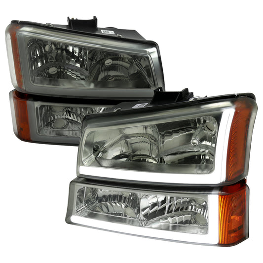 2003-2007 Chevrolet Silverado /2002-2006 Chevrolet Avalanche LED Bar Factory Style Headlights (Chrome Housing/Light Smoked lens)