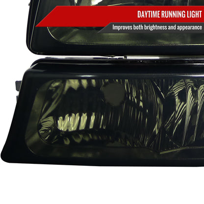 2002-2006 Chevrolet Avalanche/ 2003-2007 Silverado Factory Style Headlights w/ Bumper Lights (Chrome Housing/Smoked Lens)