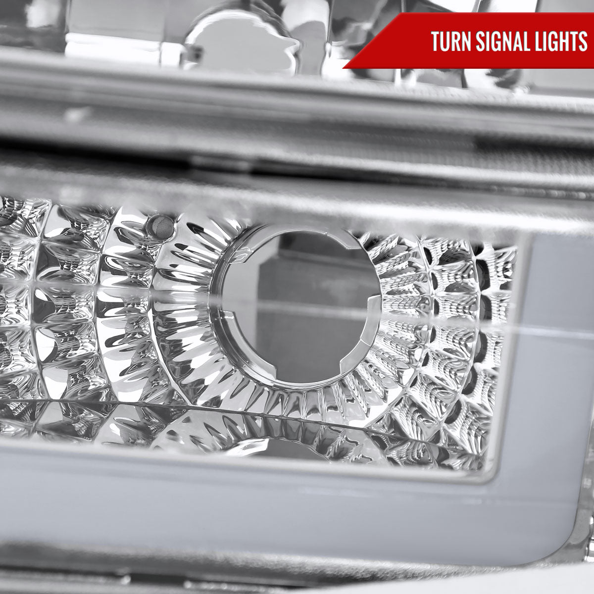 1999-2002 Chevrolet Silverado 1500 2500 / 2000-2006 Tahoe Suburban LED Bar Factory Style Headlights & Bumper Lights w/ Amber Reflector (Chrome Housing/Clear Lens)