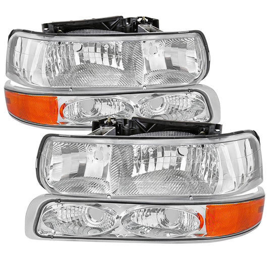 1999-2002 Chevrolet Silverado/ 2000-2006 Tahoe/Suburban Factory Style Headlights w/ Bumper Light Assembly (Chrome Housing/Clear Lens)