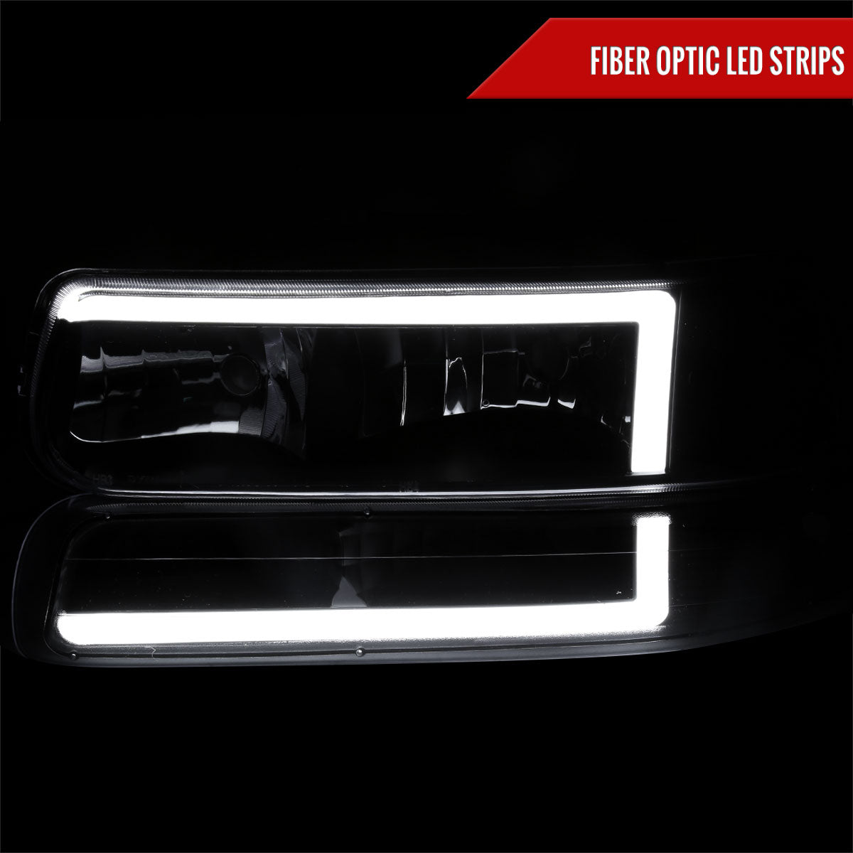 1999-2002 Chevrolet Silverado 1500 2500 / 2000-2006 Tahoe Suburban LED Bar Factory Style Headlights & Bumper Lights w/ Amber Reflector (Matte Black Housing/Clear Lens)