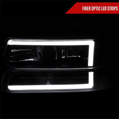 1999-2002 Chevrolet Silverado 1500 2500 / 2000-2006 Tahoe Suburban LED Bar Factory Style Headlights & Bumper Lights w/ Amber Reflector (Matte Black Housing/Clear Lens)