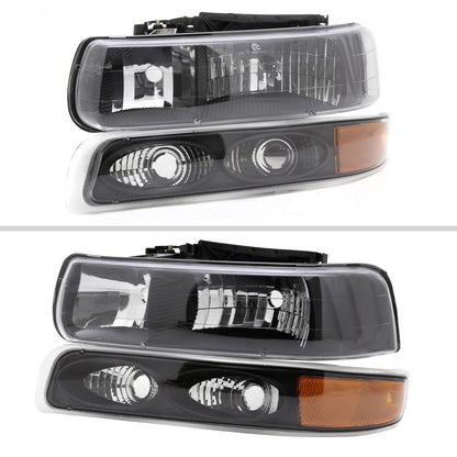 1999-2002 Chevrolet Silverado/ 2000-2006 Tahoe/Suburban Factory Style Headlights w/ Bumper Light Assembly (Matte Black Housing/Clear Lens)