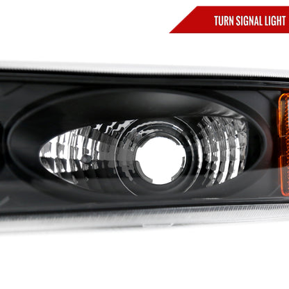 1999-2002 Chevrolet Silverado/ 2000-2006 Tahoe/Suburban Factory Style Headlights w/ Bumper Light Assembly (Matte Black Housing/Clear Lens)