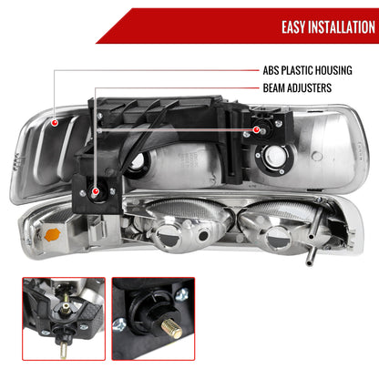 1999-2002 Chevrolet Silverado/ 2000-2006 Tahoe/Suburban Factory Style Headlights w/ Bumper Light Assembly (Matte Black Housing/Clear Lens)