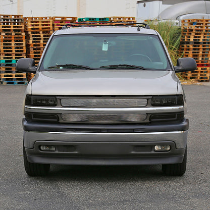 1999-2002 Chevrolet Silverado 1500 2500 / 2000-2006 Tahoe Suburban LED Bar Factory Style Headlights & Bumper Lights with Amber Reflector (Black Housing/Smoked Lens)