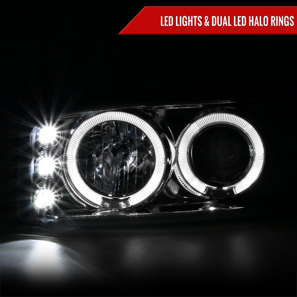 2001-2006 GMC Yukon + XL Denali/ 2002-2006 GMC Sierra Denali Dual Halo Projector Headlights w/ Bumper Lights (Chrome Housing/Clear Lens)