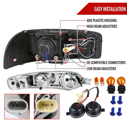 2001-2006 GMC Yukon + XL Denali/ 2002-2006 GMC Sierra Denali Dual Halo Projector Headlights w/ Bumper Lights (Chrome Housing/Clear Lens)