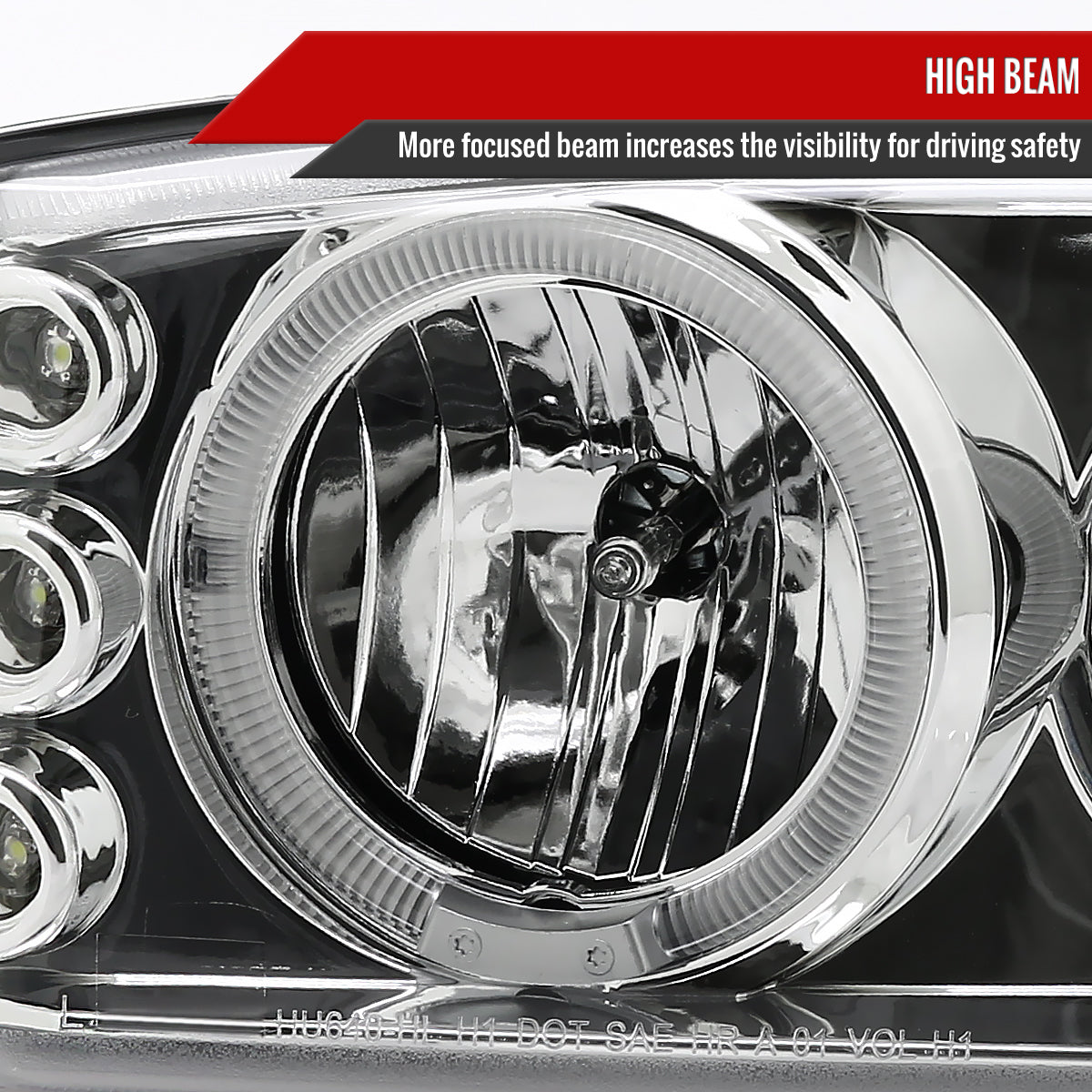 1999-2006 GMC Sierra/ 2000-2006 Yukon/Yukon XL Dual Halo Projector Headlights with LED Sequential Turn Signal Bumper Lights (Chrome Housing/Clear Lens)