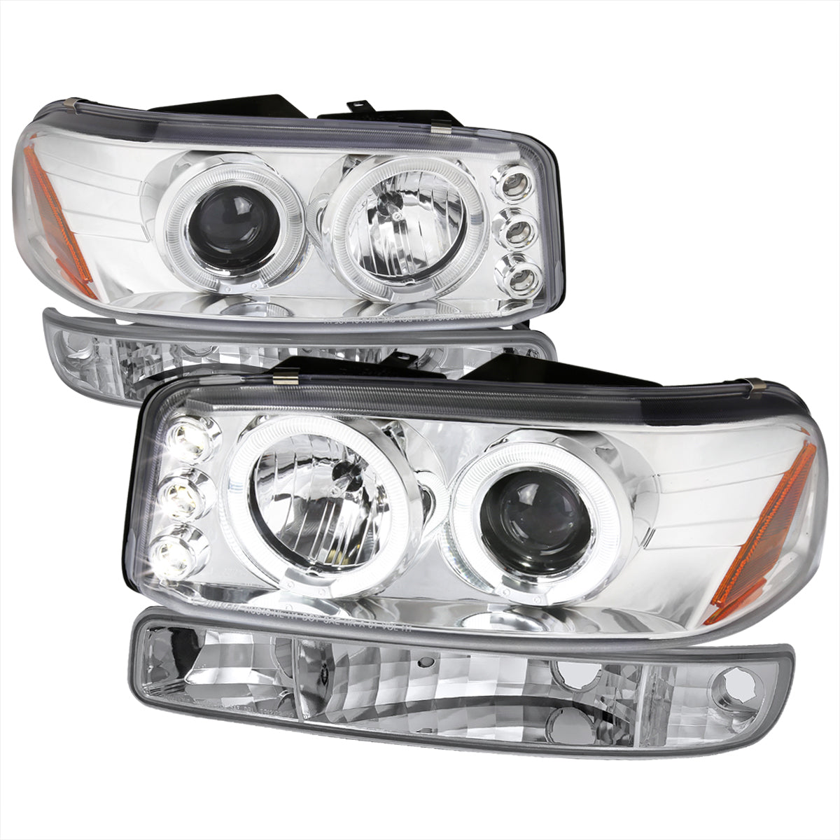 1999-2006 GMC Sierra/Yukon XL/SLT Dual Halo Projector Headlights & Bumper Lights (Chrome Housing/Clear Lens)