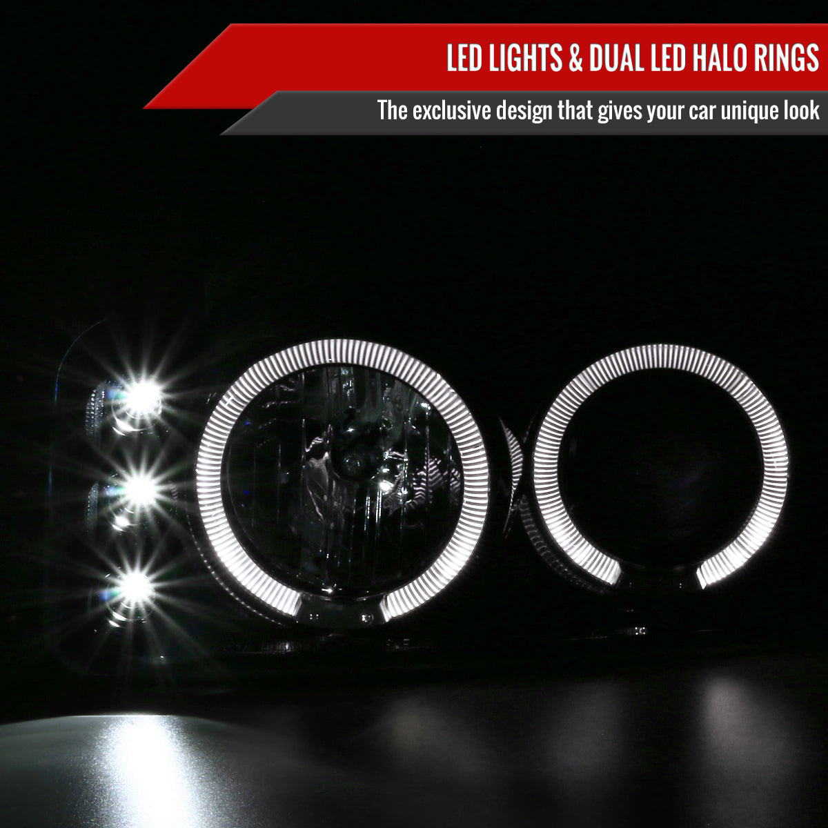 1999-2006 GMC Sierra/Yukon XL/SLT Dual Halo Projector Headlights & Bumper Lights (Glossy Black Housing/Smoked Lens)