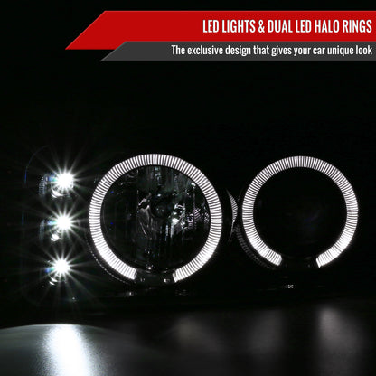 1999-2006 GMC Sierra/Yukon XL/SLT Dual Halo Projector Headlights & Bumper Lights (Glossy Black Housing/Smoked Lens)