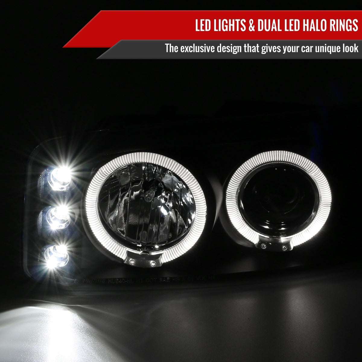 1999-2006 GMC Sierra/ 2000-2006 Yukon/Yukon XL Dual Halo Projector Headlights with LED Sequential Turn Signal Bumper Lights (Matte Black Housing/Clear Lens)