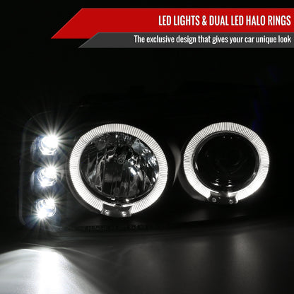 1999-2006 GMC Sierra/ 2000-2006 Yukon/Yukon XL Dual Halo Projector Headlights with LED Sequential Turn Signal Bumper Lights (Matte Black Housing/Clear Lens)