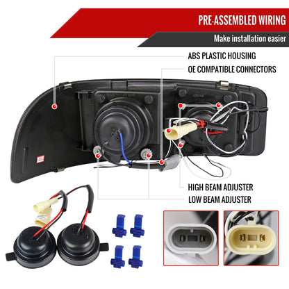 1999-2006 GMC Sierra/ 2000-2006 Yukon/Yukon XL Dual Halo Projector Headlights with LED Sequential Turn Signal Bumper Lights (Matte Black Housing/Clear Lens)